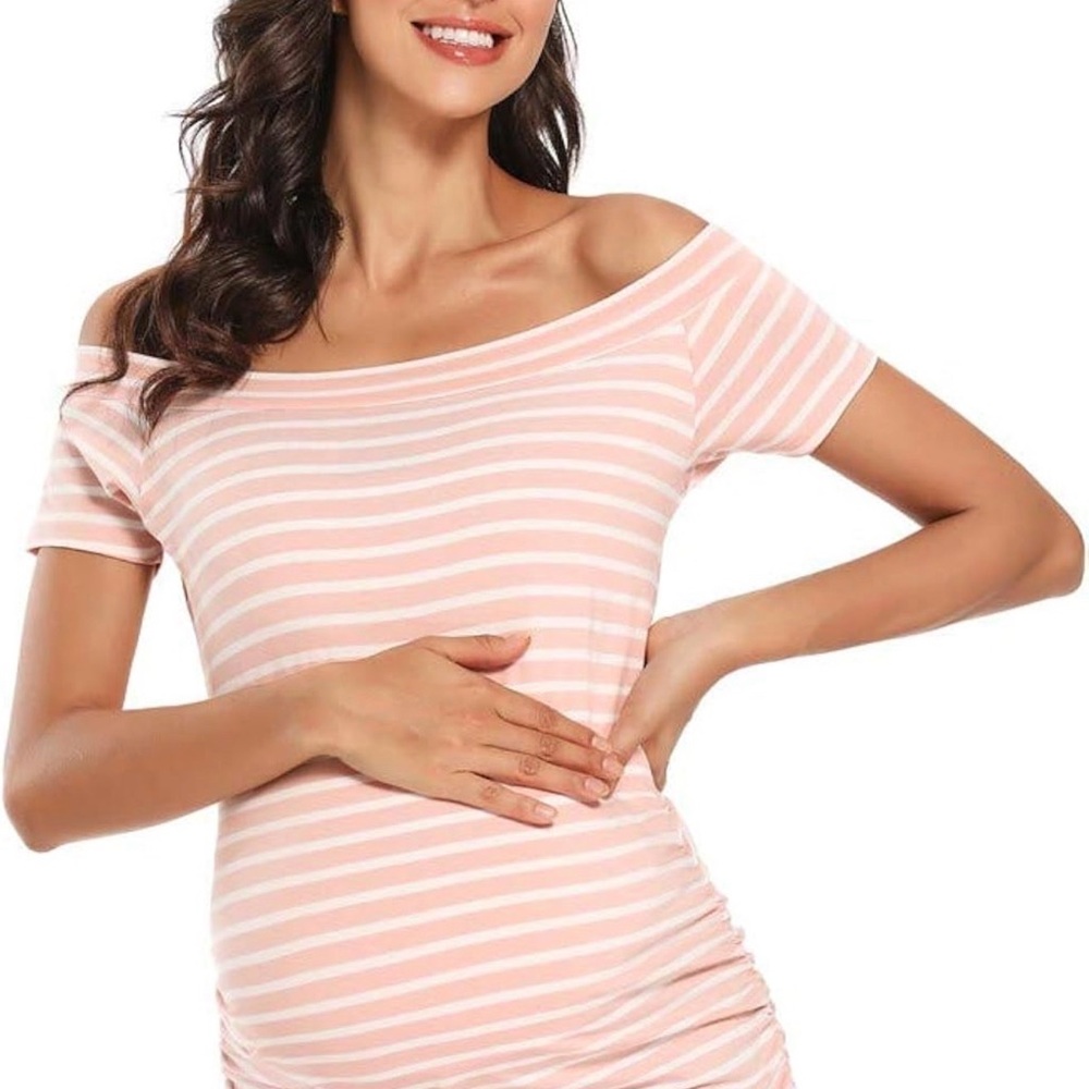 Striped Pink Maternity Medium Women's Top